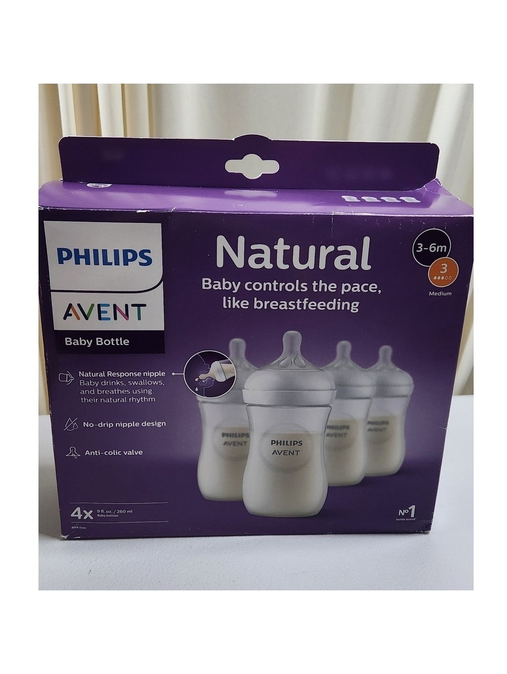 Philips Avent Natural Response Baby Bottle 9oz 4pk 3-6m SCY903/04 Clear